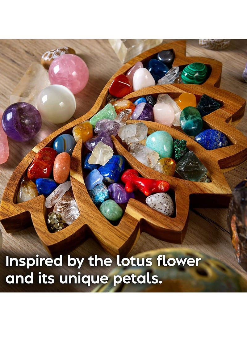 Excefore Lotus Crystal Tray for Stones Crystals and Healing Stones Flower Wooden Crystal Storage Holder Tray Lotus Shape Decorative Display Trays Crystal Organizer Bowl for Jewelry Stones Decor - Image 5