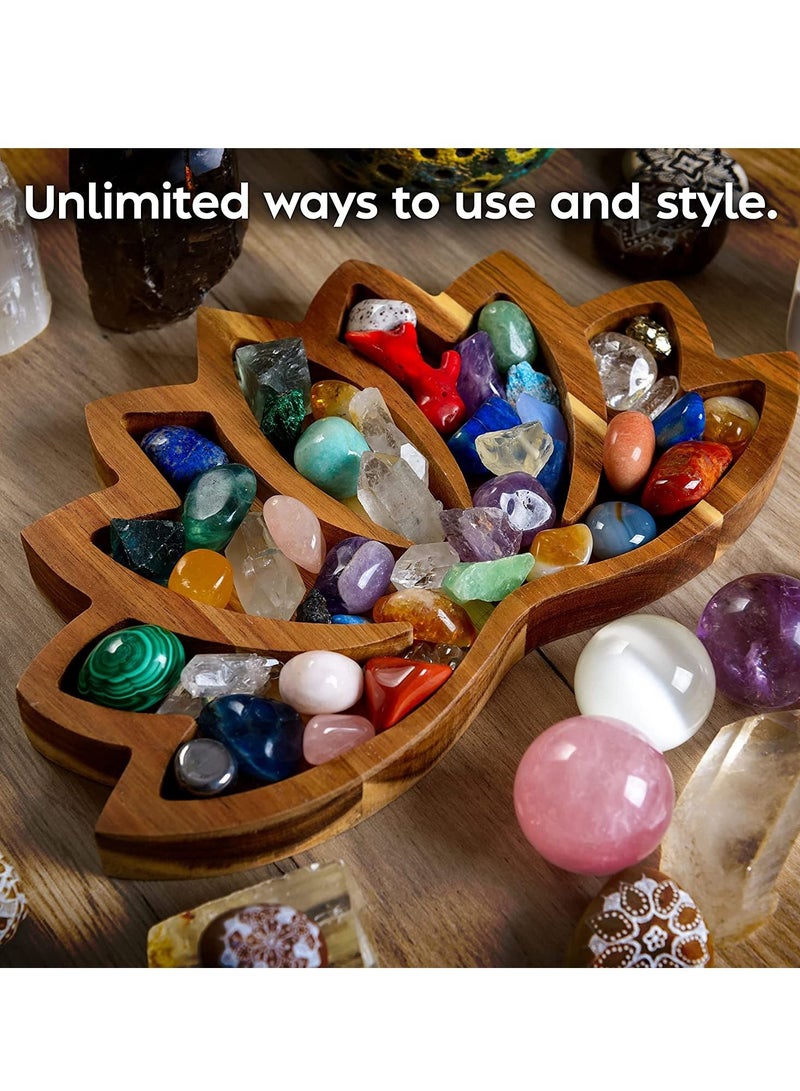Excefore Lotus Crystal Tray for Stones Crystals and Healing Stones Flower Wooden Crystal Storage Holder Tray Lotus Shape Decorative Display Trays Crystal Organizer Bowl for Jewelry Stones Decor - Image 2