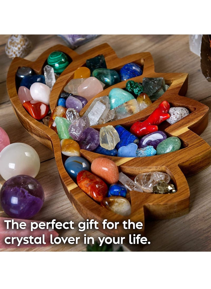Excefore Lotus Crystal Tray for Stones Crystals and Healing Stones Flower Wooden Crystal Storage Holder Tray Lotus Shape Decorative Display Trays Crystal Organizer Bowl for Jewelry Stones Decor - Image 3