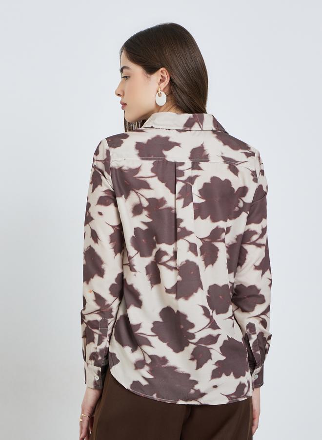 Styli Brown Floral Printed Long Sleeve Shirt - Image 5