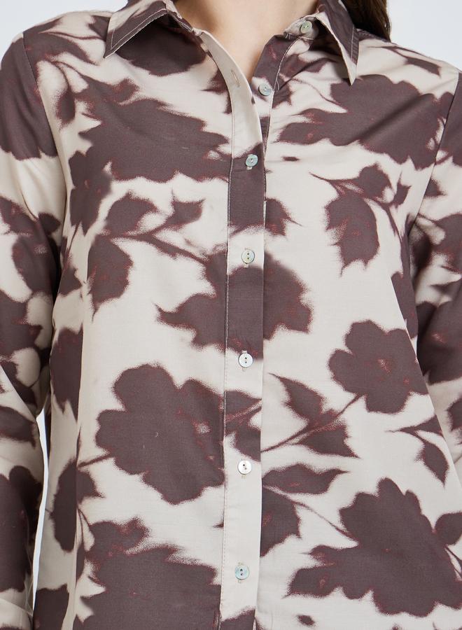 Styli Brown Floral Printed Long Sleeve Shirt - Image 4