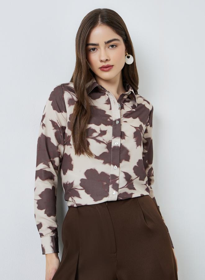 Styli Brown Floral Printed Long Sleeve Shirt - Image 3