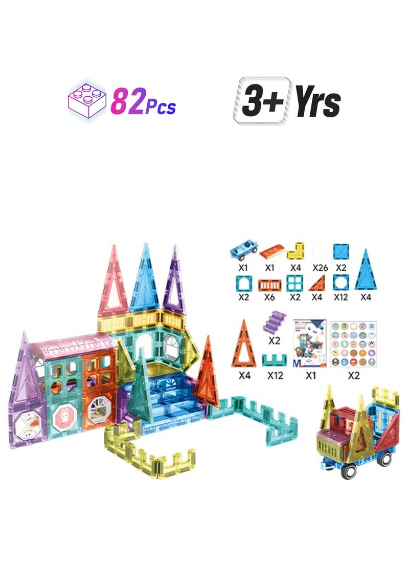 82pcs Magnetic Building Blocks with Stickers, Colorful Magnetic 1Building Tiles, Great for Group Creative Play  - Image 1