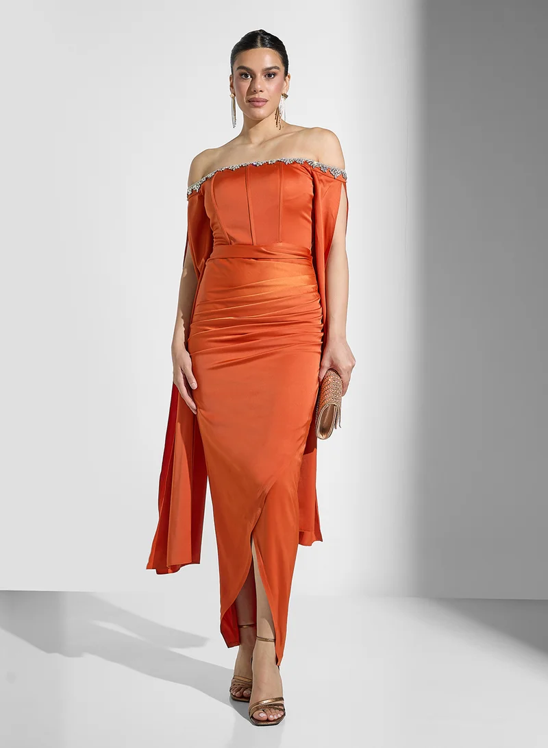 Akadia Fashion Off-Shoulder Cape Dress