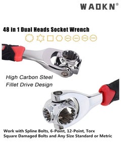 WAOKN Universal Wrench 48 in 1 Socket Multifunction Tool with 360 Degree Rotating Head,Multifunctional Wrench Rotating Head Wrench Spanner for Home and Car Repair Tool With Spline Bolts Black/Red/Silver  - Image 4