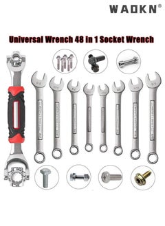 WAOKN Universal Wrench 48 in 1 Socket Multifunction Tool with 360 Degree Rotating Head,Multifunctional Wrench Rotating Head Wrench Spanner for Home and Car Repair Tool With Spline Bolts Black/Red/Silver  - Image 3