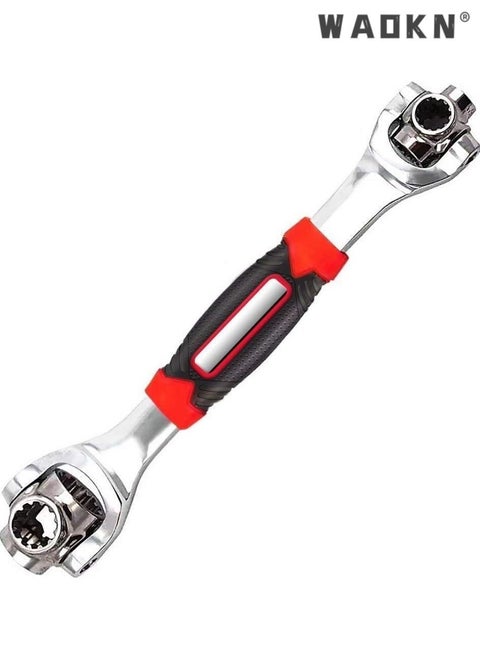 Universal Wrench 48 in 1 Socket Multifunction Tool with 360 Degree Rotating Head,Multifunctional Wrench Rotating Head Wrench Spanner for Home and Car Repair Tool With Spline Bolts Black/Red/Silver