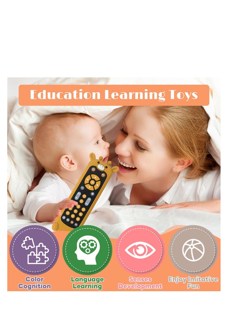 Baby Remote Toy, Realistic Toddler TV Remote Control Toys with Giraffe Silicone Cover, Early Educational Baby Musical Toys with Realistic Lights, and Sounds English French Spanish for Boys Girls - Image 4