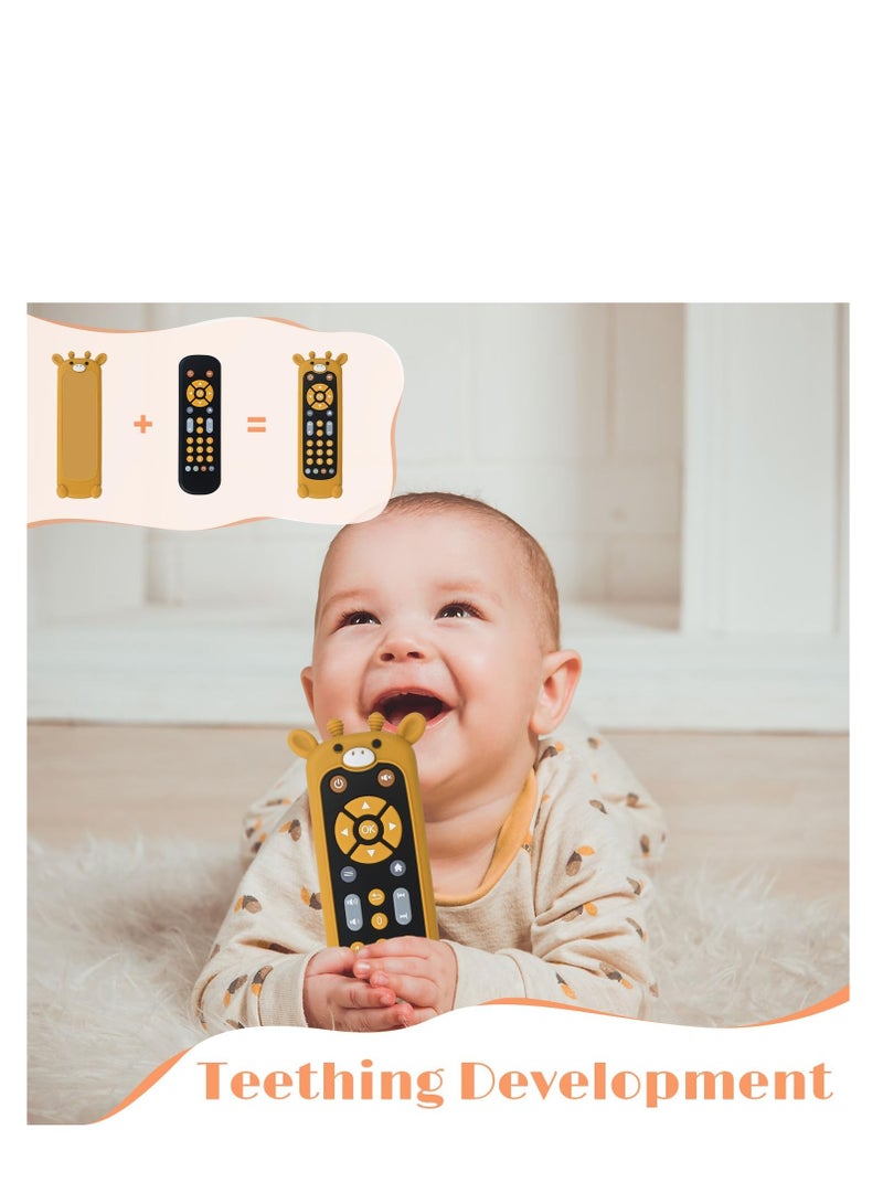 Baby Remote Toy, Realistic Toddler TV Remote Control Toys with Giraffe Silicone Cover, Early Educational Baby Musical Toys with Realistic Lights, and Sounds English French Spanish for Boys Girls - Image 3