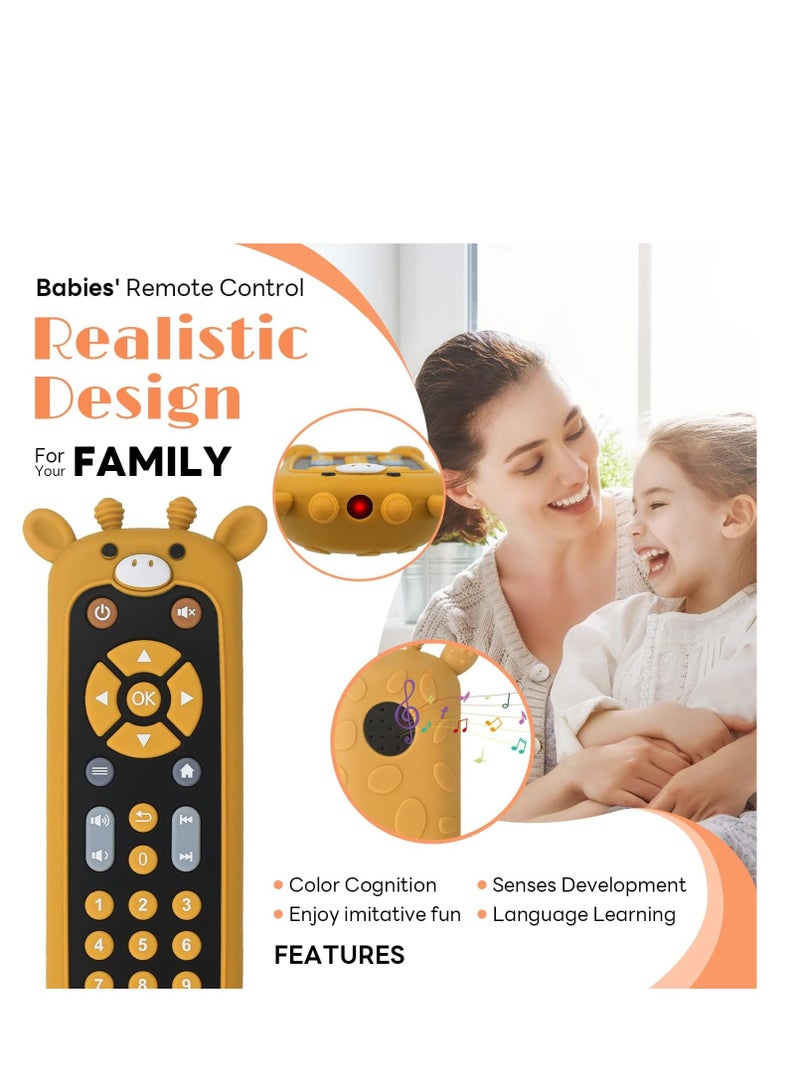 Baby Remote Toy, Realistic Toddler TV Remote Control Toys with Giraffe Silicone Cover, Early Educational Baby Musical Toys with Realistic Lights, and Sounds English French Spanish for Boys Girls - Image 2