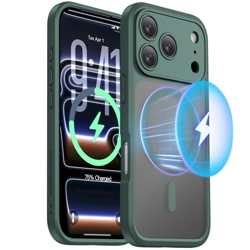 ImpactStrong Magnetic Guard Designed for iPhone 17 Pro Max Case [Camera Protection] [Military Grade Drop Tested] [Compatible with MagSafe] Slim Translucent Matte Phone Case (6.9") - Dark Green - Image 2