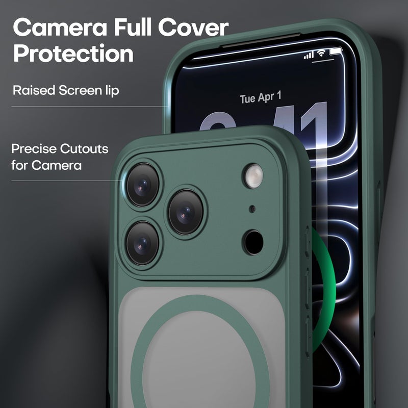 ImpactStrong Magnetic Guard Designed for iPhone 17 Pro Max Case [Camera Protection] [Military Grade Drop Tested] [Compatible with MagSafe] Slim Translucent Matte Phone Case (6.9") - Dark Green - Image 5