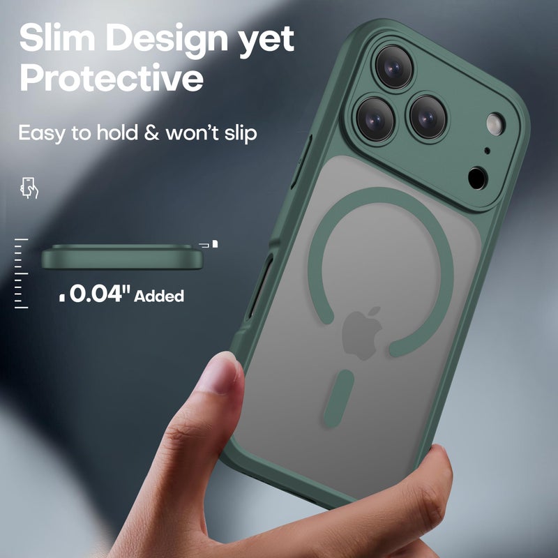 ImpactStrong Magnetic Guard Designed for iPhone 17 Pro Max Case [Camera Protection] [Military Grade Drop Tested] [Compatible with MagSafe] Slim Translucent Matte Phone Case (6.9") - Dark Green - Image 4