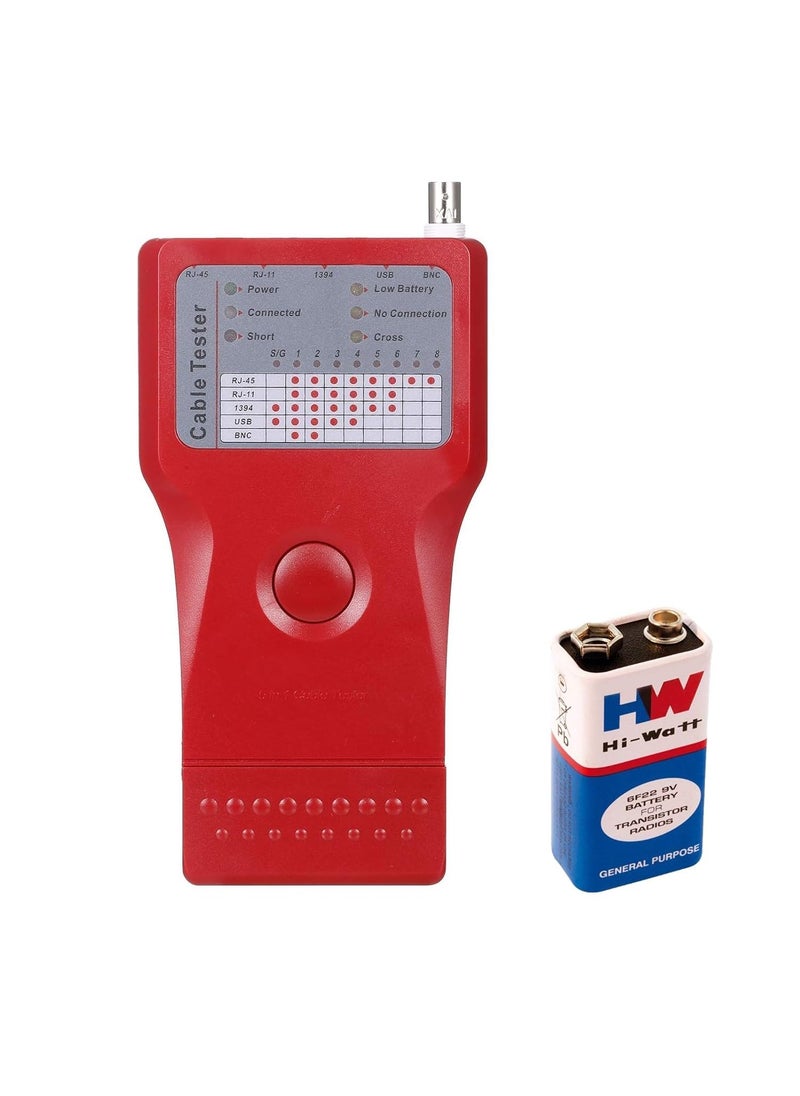 MESHIV Meshiv 5in1 MultiFunctional Network Cable Tester RJ45 RJ11 USB BNC IEEE 1394 USB BNC Lan Crimping tool Cable Tester Phone Line with Remote Unit Cable Tester Red  - Image 1