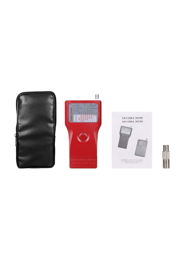 MESHIV Meshiv 5in1 MultiFunctional Network Cable Tester RJ45 RJ11 USB BNC IEEE 1394 USB BNC Lan Crimping tool Cable Tester Phone Line with Remote Unit Cable Tester Red  - Image 4