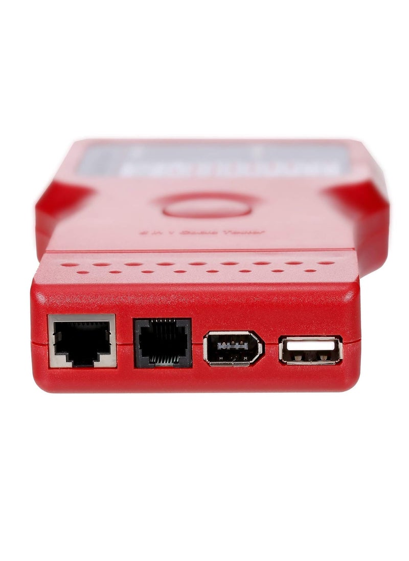 MESHIV Meshiv 5in1 MultiFunctional Network Cable Tester RJ45 RJ11 USB BNC IEEE 1394 USB BNC Lan Crimping tool Cable Tester Phone Line with Remote Unit Cable Tester Red  - Image 3