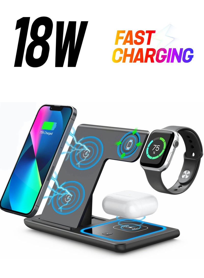 Excefore Wireless Charger, 3 in 1 Charging Station, Fast Charger Stand for iPhone 14, 13, 12, 11, Pro, Max, XS, XR, X, 8/Plus - Image 1