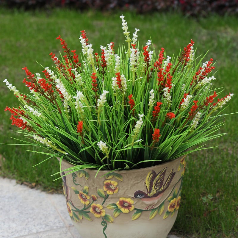 alyptus Outdoor Artificial Flowers 12 Bundles Plastic Plants Faux White Flower Fake Monkey Grass for Planters DÃ©cor Outside (White) - Image 3