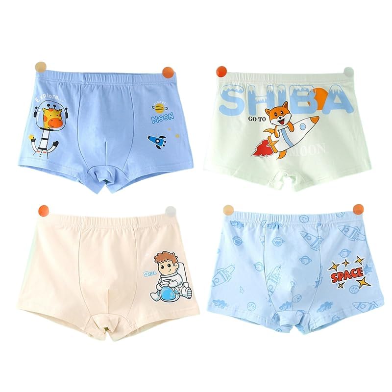 ASJAR Boys Pure Cotton Underwear Soft Boyshorts Kids Boxer Briefs Hipster Panties Multi Pattern (Pack of 4) (3-4 Year), Children Underwear - Image 1