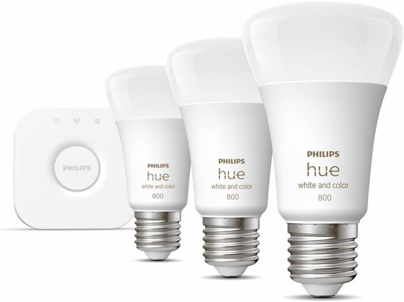 فيليبس هوي مجموعة أساسية من مصابيح Philips Hue بلون أبيض ومتعدد الألوان (3 مصابيح + جهاز Hue Bridge)، متوافقة مع تقنيات البلوتوث (Bluetooth) وزيغبي (Zigbee)، وتعمل مع أنظمة مثل Apple HomeKit وSiri وAlexa وGoogle Assistant والعديد من الأنظمة الأخرى. - Image 4