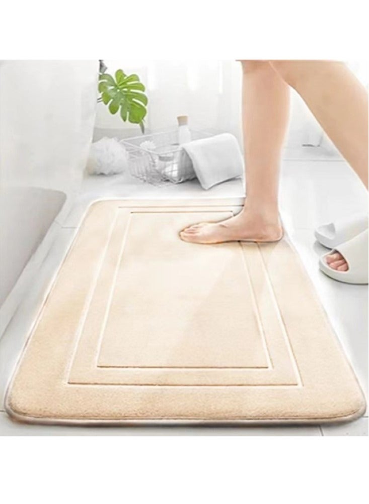 Kutis 3-Pieces Bathroom Coral Velvet Floor Mat Suit Absorbent Anti-Slip Toilet Carpet Set Beige  - Image 2