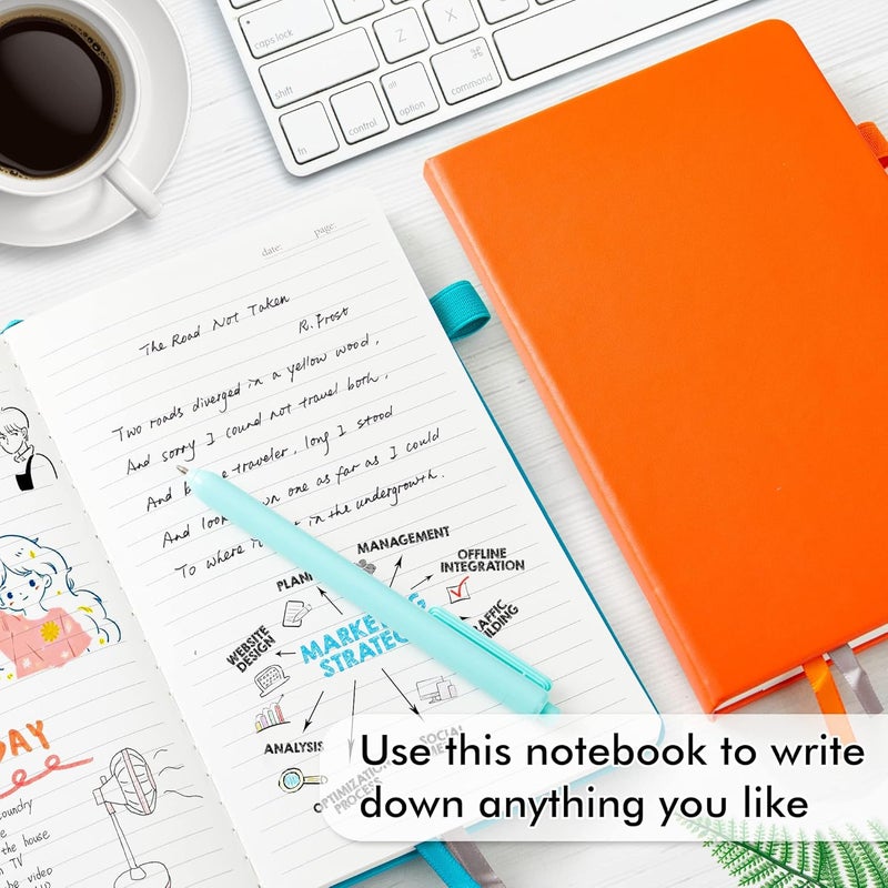 Feela Hardcover Notebook For Work, Classic Ruled Lined Journal Set School Business Supplies, with 3 Black Pens, 120 GSM, 5.1”x8.3”, 3 Pack, A5, Solid Colors, Yellow, Orange, Emerald - Image 4
