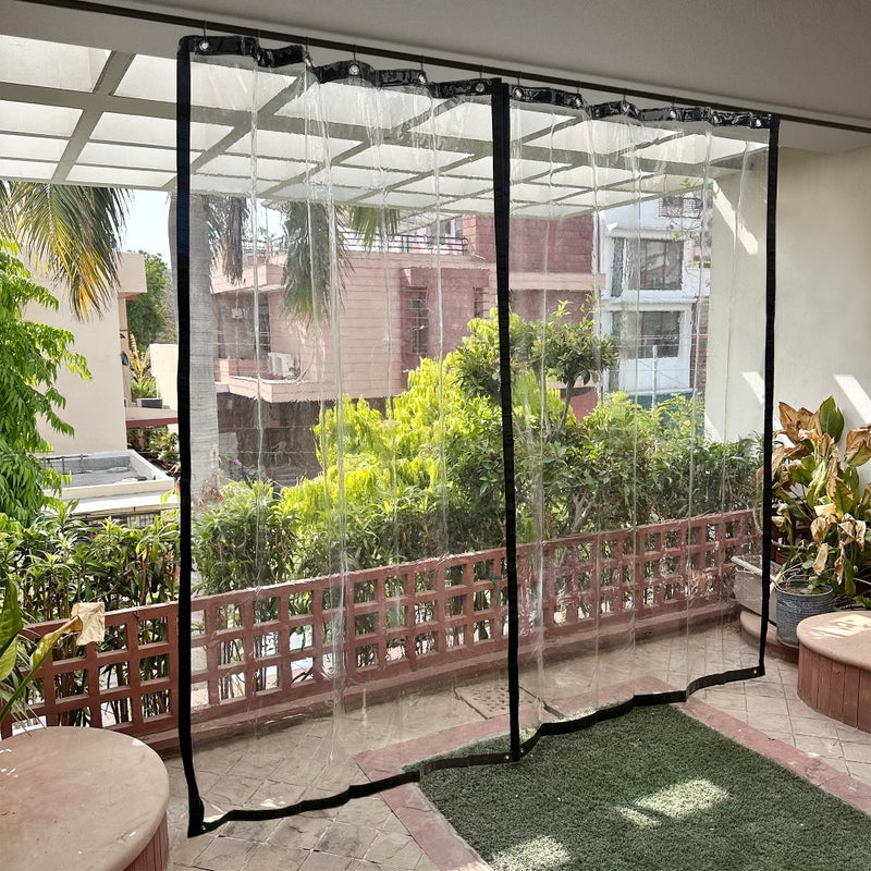 HIPPO Premium Outdoor Transparent Waterproof Balcony Curtain AC, Rain & Dust Protection with Rust Proof Eyelet/Grommet PVC Curtains for Terrace, Garden, AC Room (4.5X9.0FT, 2 PC) - Image 2