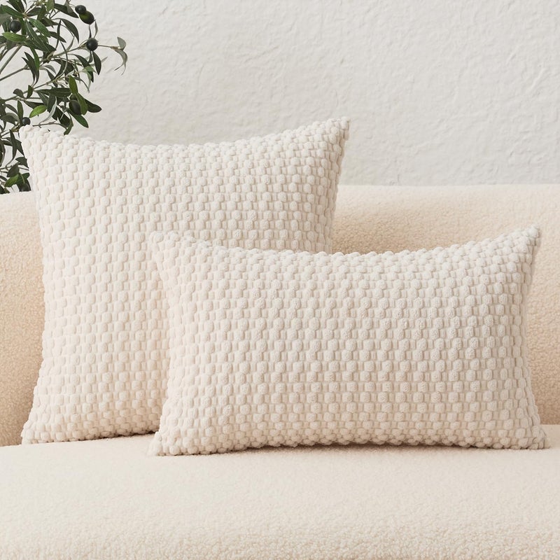 UGS UGASA UGASA Velvet 12x20 Inch Lumbar Throw Pillow Cover, Both Sides Corduroy Striped, Soft Solid Decorative Rectangular Cushion Case for Couch/Bedroom/Car, 1 Piece, Cream - Image 5