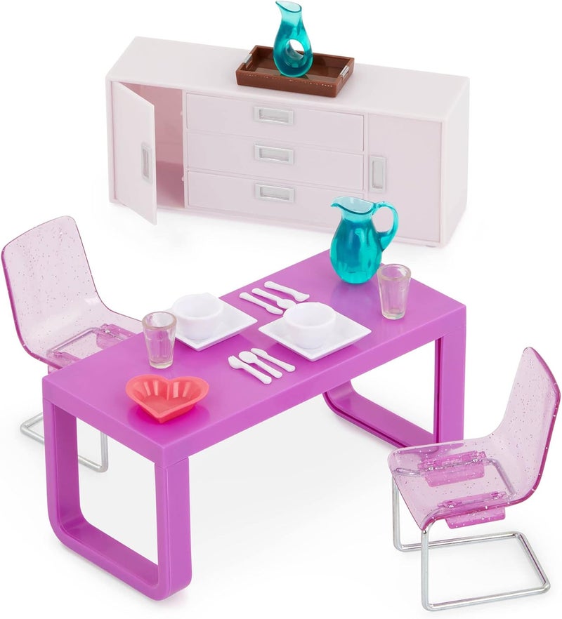 LORI – Mini Doll & Toy Dining Room Furniture – 6-Inch Doll & Dollhouse Accessories – Table, Chairs, Dishes, Cutlery – Play Set for Kids – 3+ Years– Amelia’s Dining Room Set - Image 3