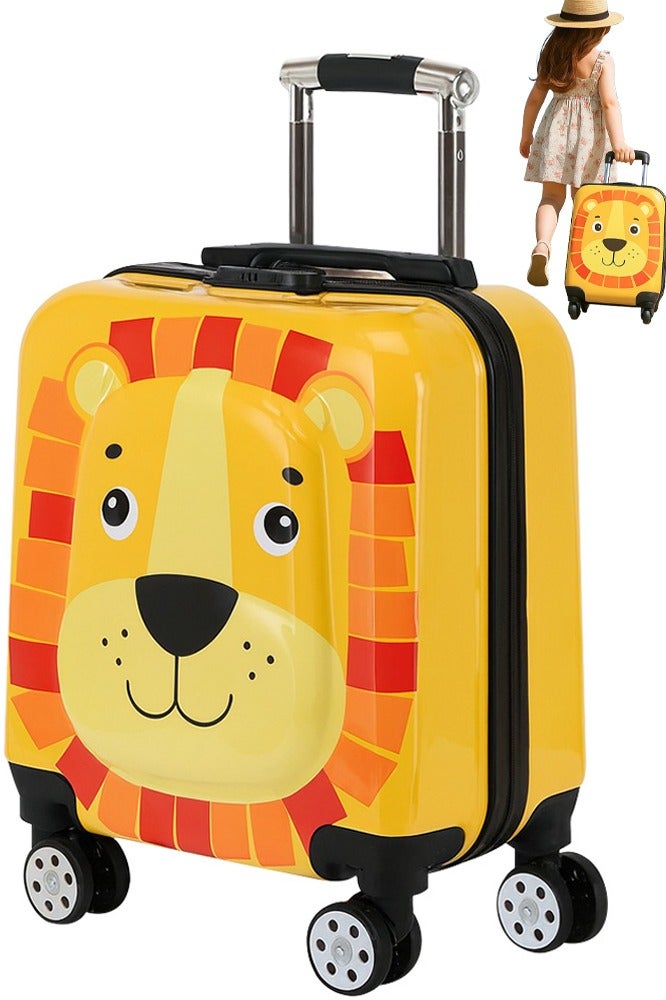 VUCATIN حقيبة سفر للأطفال، حقيبة سفر خفيفة الوزن بعجلات عالمية، حقيبة سفر صلبة بقفل رقمي، مناسبة للأولاد والبنات (أسد) - Image 1