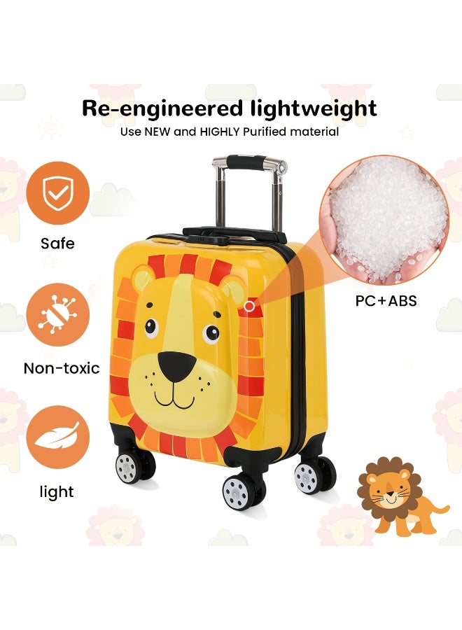 VUCATIN حقيبة سفر للأطفال، حقيبة سفر خفيفة الوزن بعجلات عالمية، حقيبة سفر صلبة بقفل رقمي، مناسبة للأولاد والبنات (أسد) - Image 2