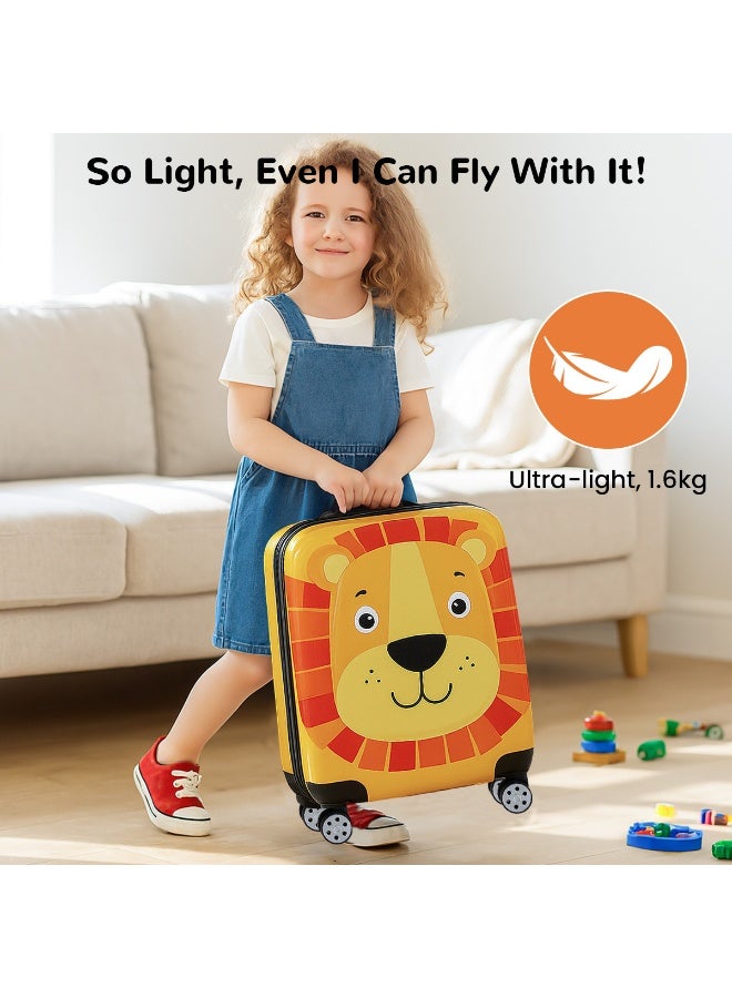 VUCATIN حقيبة سفر للأطفال، حقيبة سفر خفيفة الوزن بعجلات عالمية، حقيبة سفر صلبة بقفل رقمي، مناسبة للأولاد والبنات (أسد) - Image 4