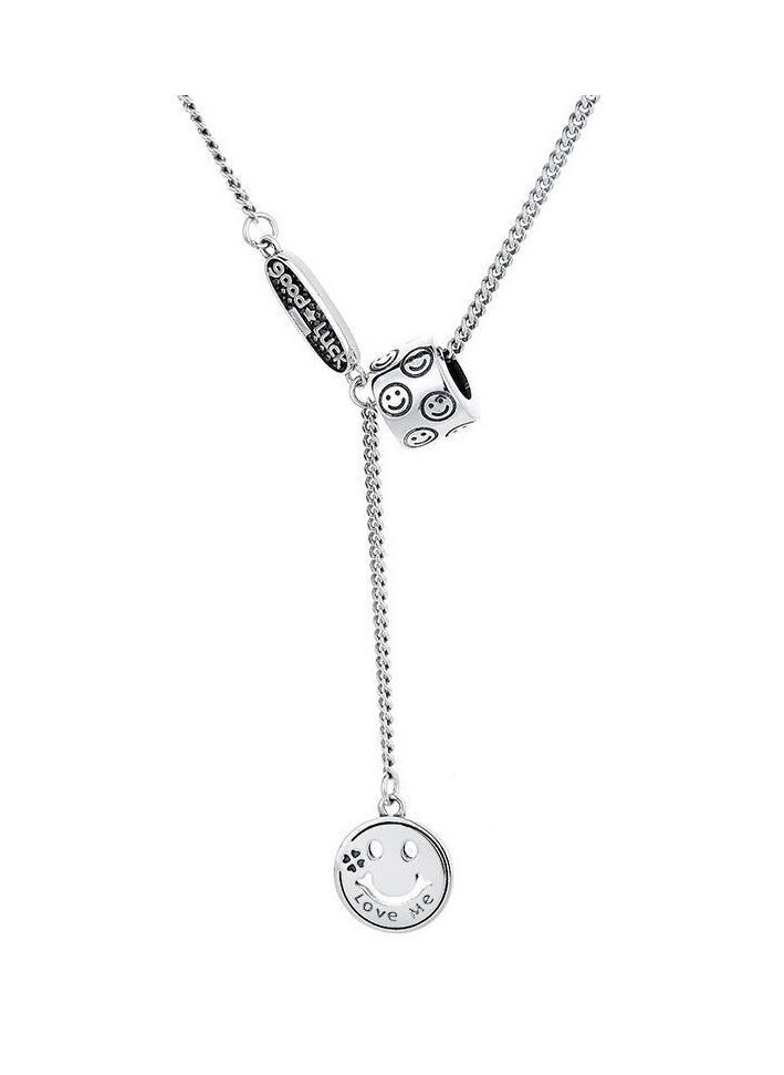 Generic - Fashionable Smiling Titanium Steel Sweater Chain With Niche Design Smiling Face Pendant Steel Necklace Versatile Personalized And trendy T-shirt Chain - Image 1