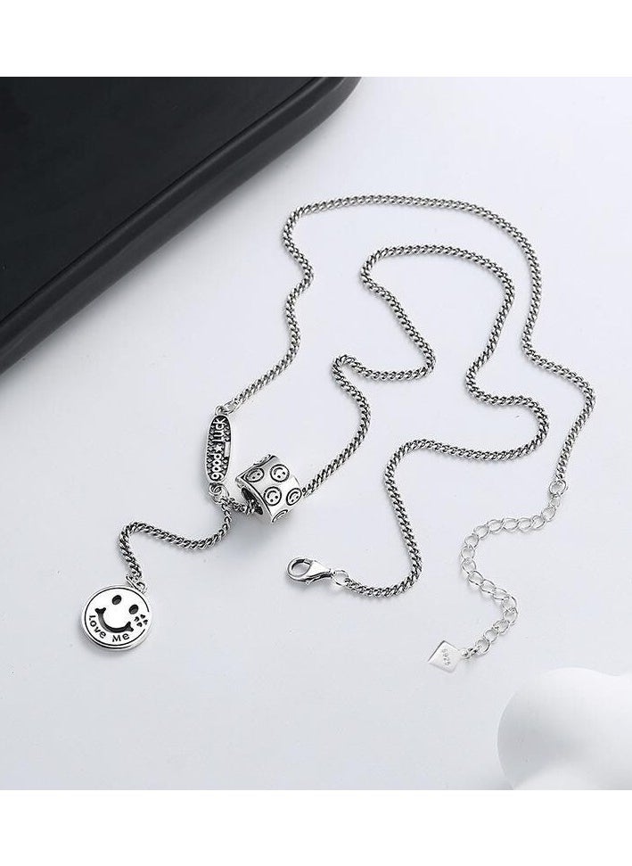 Generic - Fashionable Smiling Titanium Steel Sweater Chain With Niche Design Smiling Face Pendant Steel Necklace Versatile Personalized And trendy T-shirt Chain - Image 1