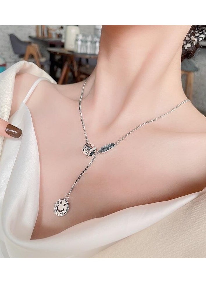 Generic - Fashionable Smiling Titanium Steel Sweater Chain With Niche Design Smiling Face Pendant Steel Necklace Versatile Personalized And trendy T-shirt Chain - Image 1