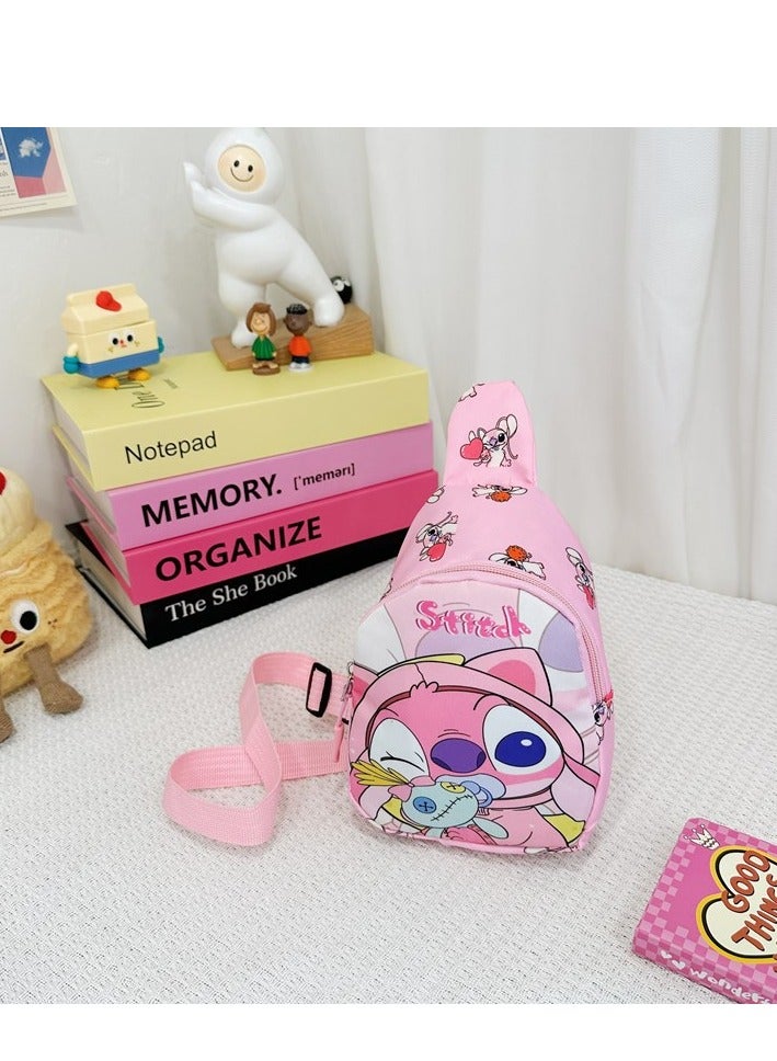 STITCH Pink Stitch Pattern Children's Sweat-Proof & Secure Crossbody Bag - Lightweight Cartoon Print Mini Waist Pack, Sport Chest Bag for Kids - Image 1