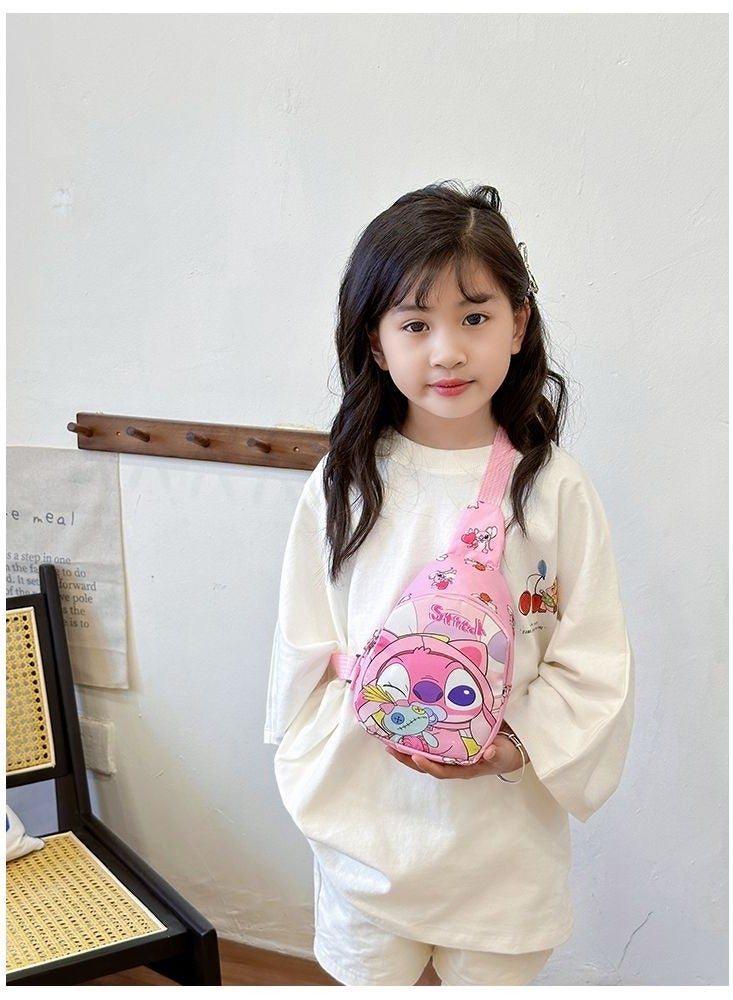 STITCH Pink Stitch Pattern Children's Sweat-Proof & Secure Crossbody Bag - Lightweight Cartoon Print Mini Waist Pack, Sport Chest Bag for Kids - Image 2