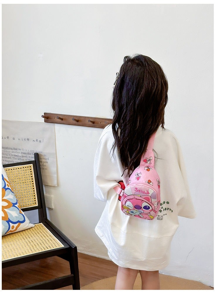 STITCH Pink Stitch Pattern Children's Sweat-Proof & Secure Crossbody Bag - Lightweight Cartoon Print Mini Waist Pack, Sport Chest Bag for Kids - Image 3