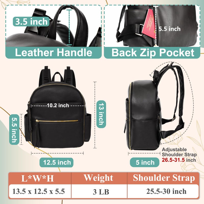 MOMINSIDE Small Diaper Bag Backpack, Mini Diaper Bag with 11 Pockets, Leather diaper backpack, Baby Diaper Bag for Baby Girls, 2 Insulated Pockets, Stroller Straps (Black) - Image 4