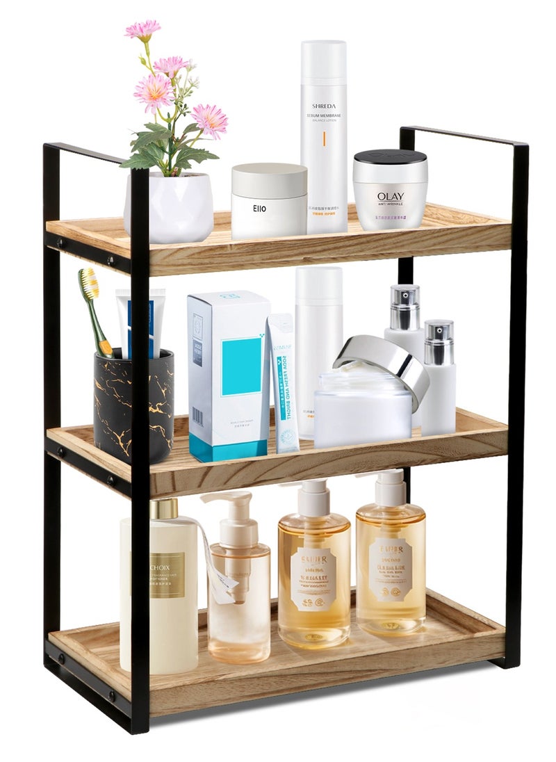 HomarKet 3-Tier Countertop Organizer for Bathroom Counter Stylish Wood Bathroom Vanity Organizer Shelf Storage - The Perfect Addition to Your Bathroom Counter Decor  - Image 1