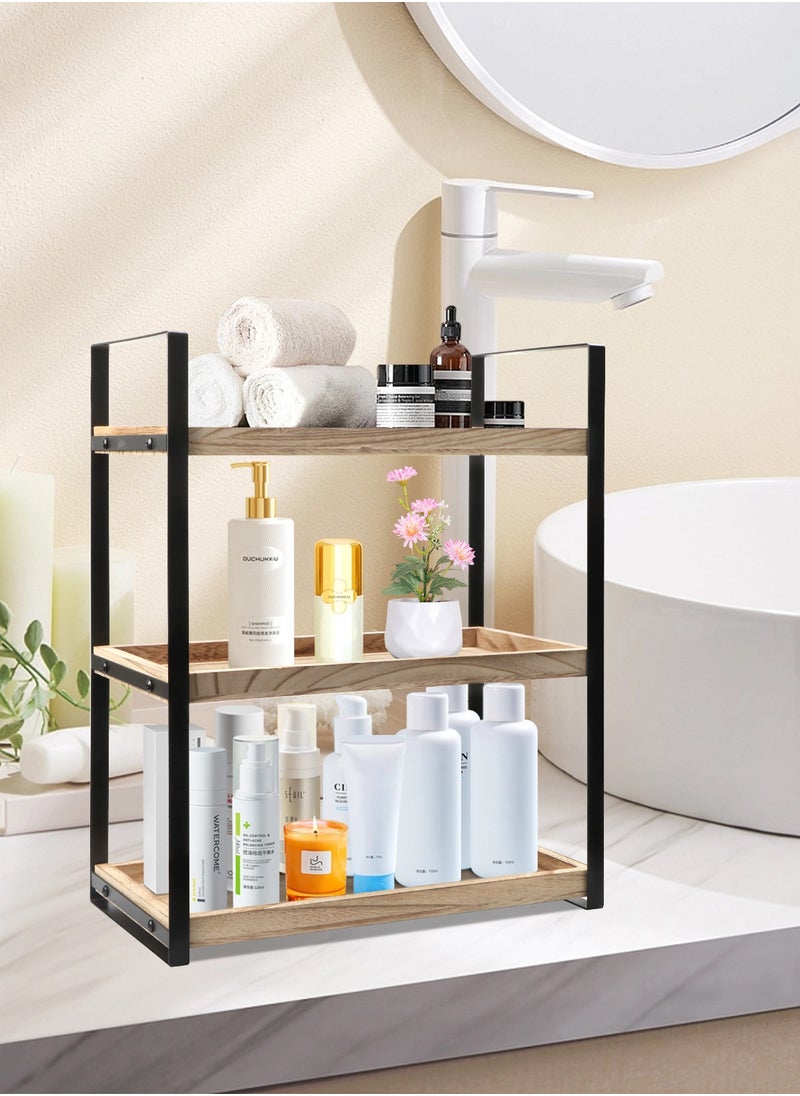 HomarKet 3-Tier Countertop Organizer for Bathroom Counter Stylish Wood Bathroom Vanity Organizer Shelf Storage - The Perfect Addition to Your Bathroom Counter Decor  - Image 3