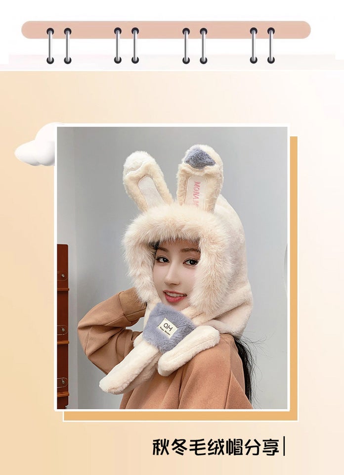 Rabbit Ear Hat Scarf Set Winter Warm Hat Faux Fur - Image 2