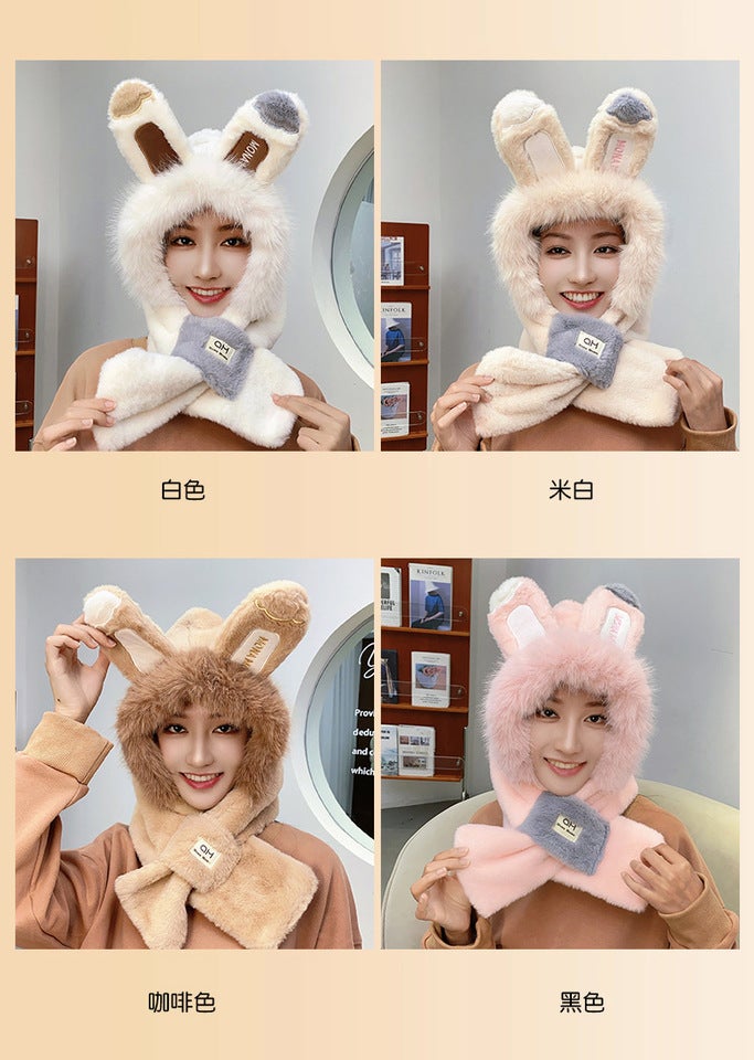 Rabbit Ear Hat Scarf Set Winter Warm Hat Faux Fur - Image 3