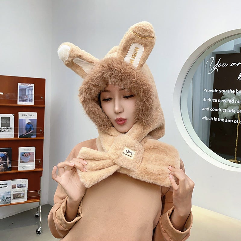 Rabbit Ear Hat Scarf Set Winter Warm Hat Faux Fur - Image 1