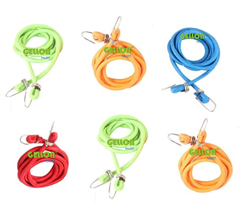 Gellon 6 Piece 6 Feet Long Bungee Cord with Steel Hook Stretched Up to 9 Feet/Shock Cord Luggage Tying Rope (Pack of 6) - Image 1