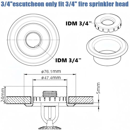 Happy Tree (2 Pack) 3/4" IPS Fire Sprinkler Head Escutcheon Plate Standard Cover Trim Ring Two Piece Rosette White Fire Sprinkler Covers for Ceiling - Image 2