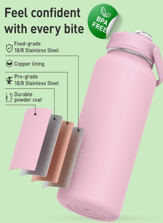 TOURIT 32 oz Insulated Water Bottle, Stainless Steel Sports Water Bottles With Top Handle, Double-Wall Travel Thermal Water Flask, BPA Free Leakproof Thermos Bottle for Sports and Travel,Pink - Image 2