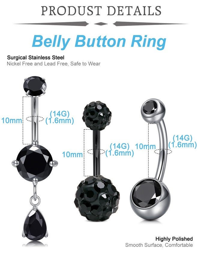 QWALIT حلقة سرة متدلية من كوالت، مصنوعة من الفولاذ الجراحي، مضادة للحساسية، لون أسود، مناسبة للنساء، مثالية للهالوين، بتصميم متدلي على شكل قلب وزهرة، حلقات سرة أنيقة وعصرية للنساء - Image 2