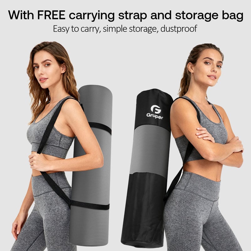Gruper Thick Yoga Mat Non Slip, Large Size 72" L x 32" W x 0.6" TH, Premium Exercise & Fitness Mat with Carrying Strap and Bag, Workout Mats for Home (Grey, 0.6 * 32 * 72 Inches) - Image 5