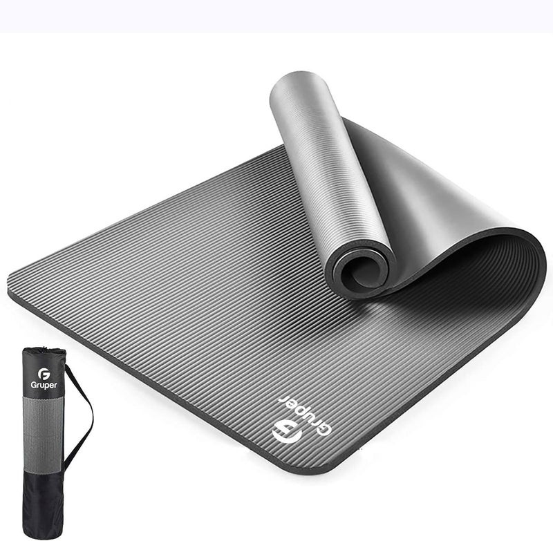 Gruper Thick Yoga Mat Non Slip, Large Size 72" L x 32" W x 0.6" TH, Premium Exercise & Fitness Mat with Carrying Strap and Bag, Workout Mats for Home (Grey, 0.6 * 32 * 72 Inches) - Image 1